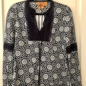 Tory Burch Medallion flowers Navy Tunic Blouse
